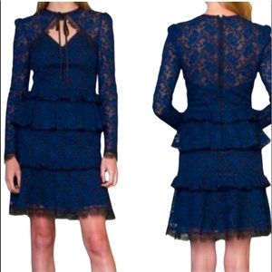 ML Monique Lhuillier Tiered Lace Dress  Blue Black
